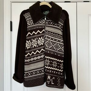 Lauren Ralph Lauren Women’s Fair Isle Nordic Lambs Wool Zip Up Sweater Size XL